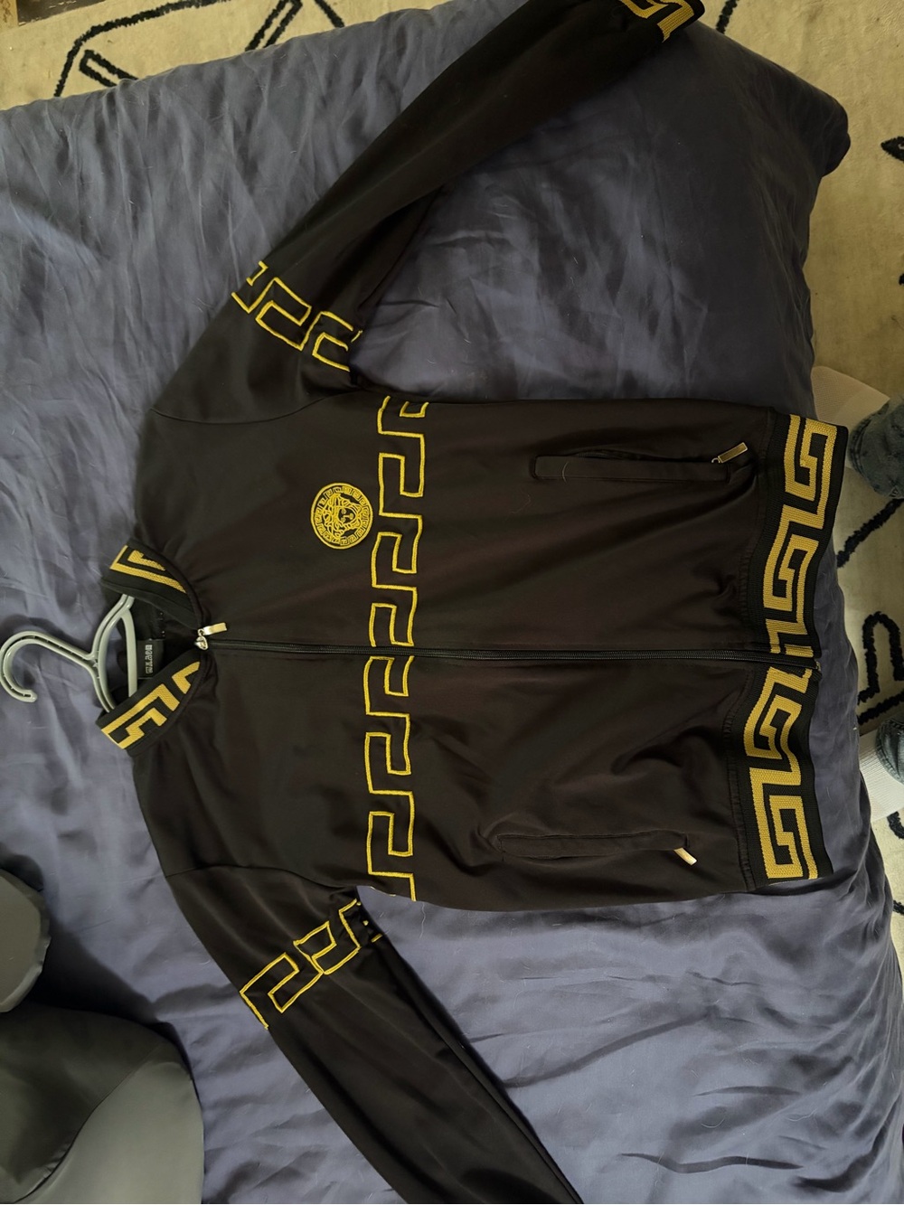 Versace Black and Gold Greek Key Zip-Up Jacket